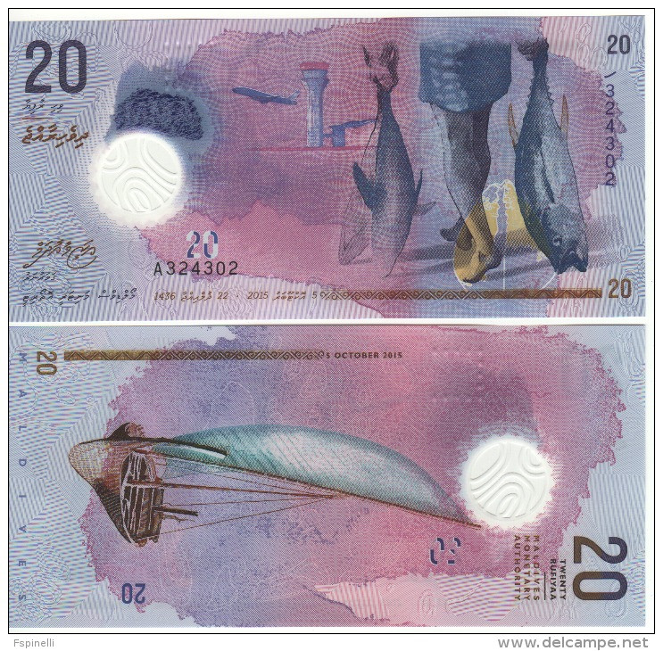 Attracitve New MALDIVE  20 Ruufiyaa   "POLIMER ISSUE"     Pnew(27a)     2015   UNC - Maldives