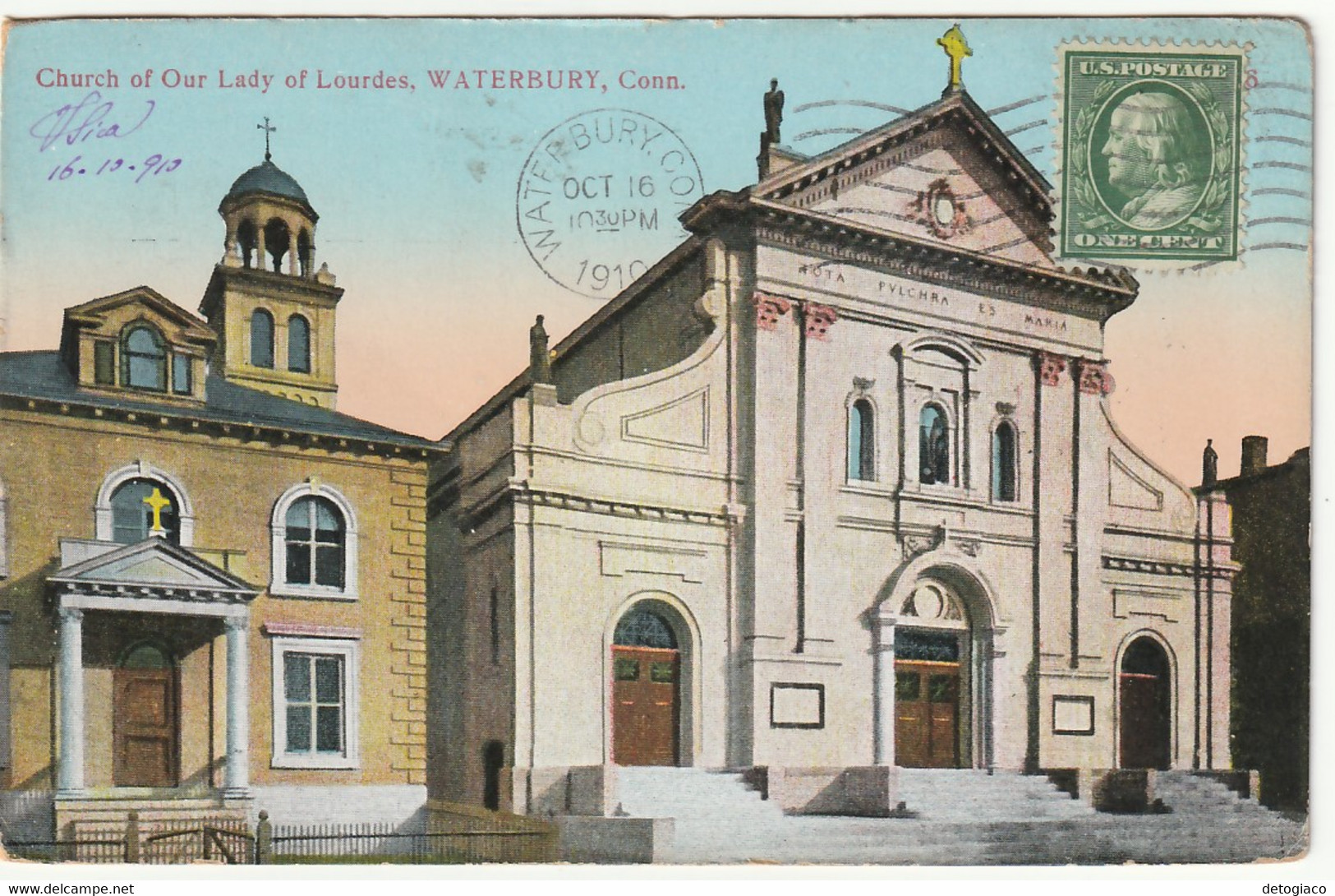 WATERBURY - CONN. - UNITED STATES - CHURCH OF OUR LADY OF LOURDES - VIAGG. 1910 -89114- - Waterbury