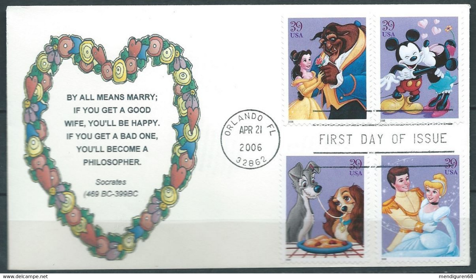 VERINIGTE STAATEN ETATS UNIS USA 2006 ART OF DISNEY ROMANCE SET4v FDV SC 4025-28A YT 3776-3779 MI 4070-73 SG 4567 - 2001-2010