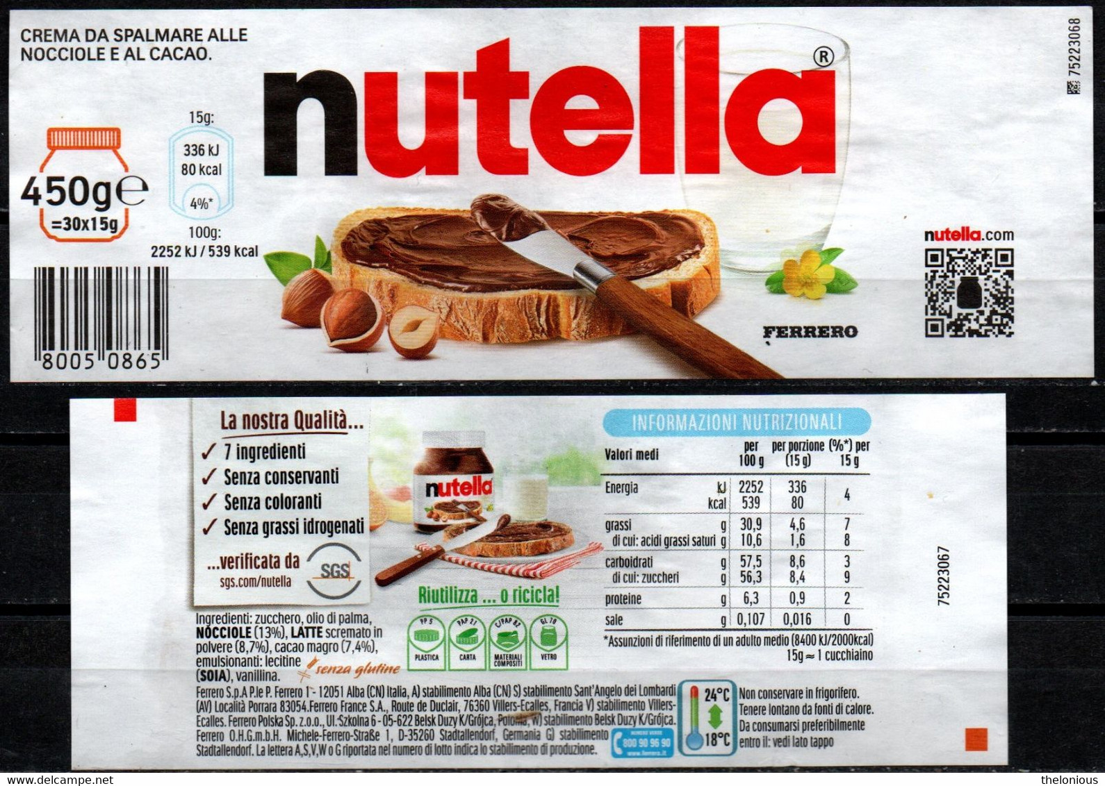 # Etichetta Nutella - Fascetta Da Barattolo Da 450 G - Andere & Zonder Classificatie