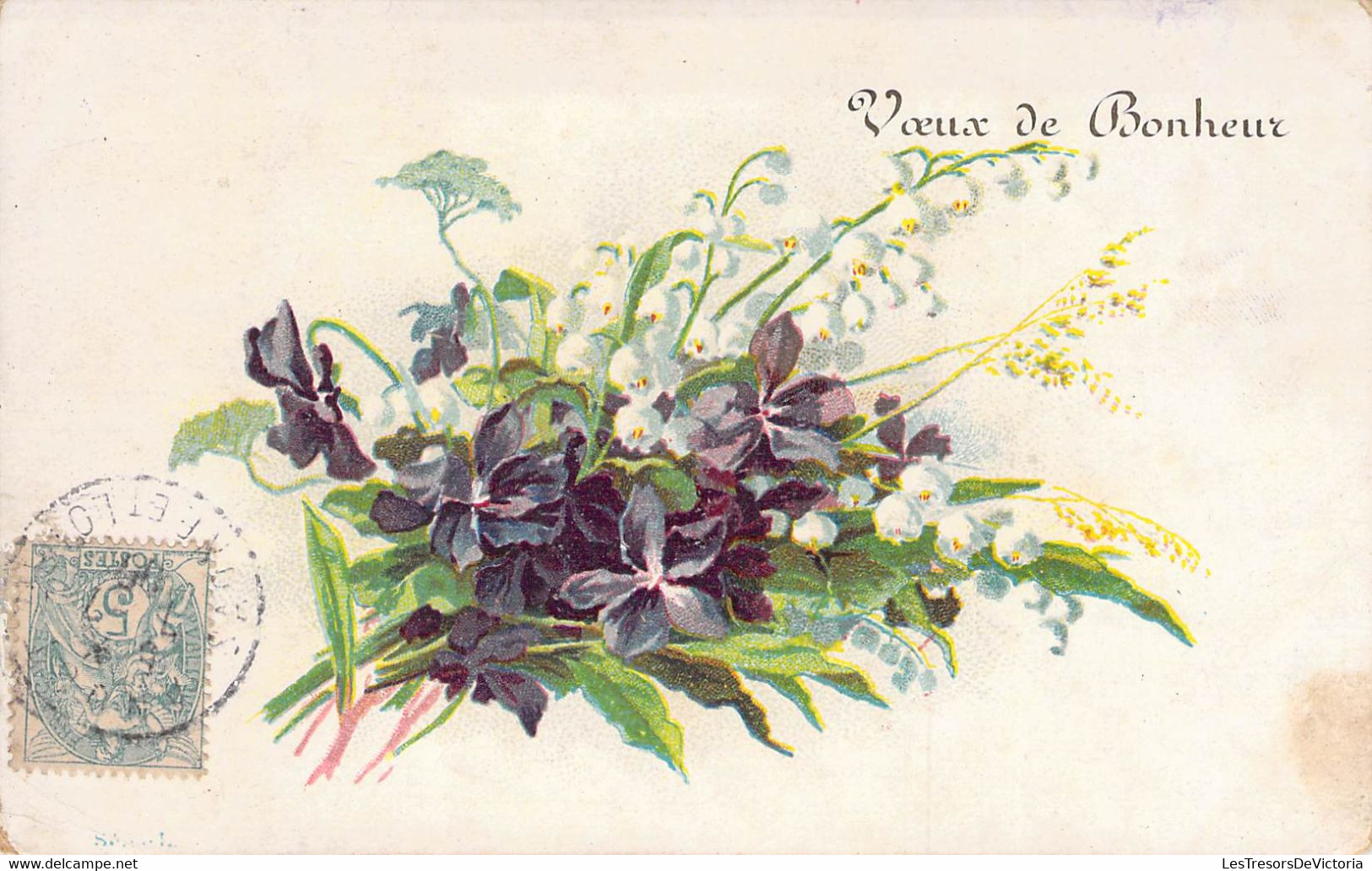 CPA FLEURS - Muguet Et Fleurs Violettes - Voeux De Bonheur - Fleurs