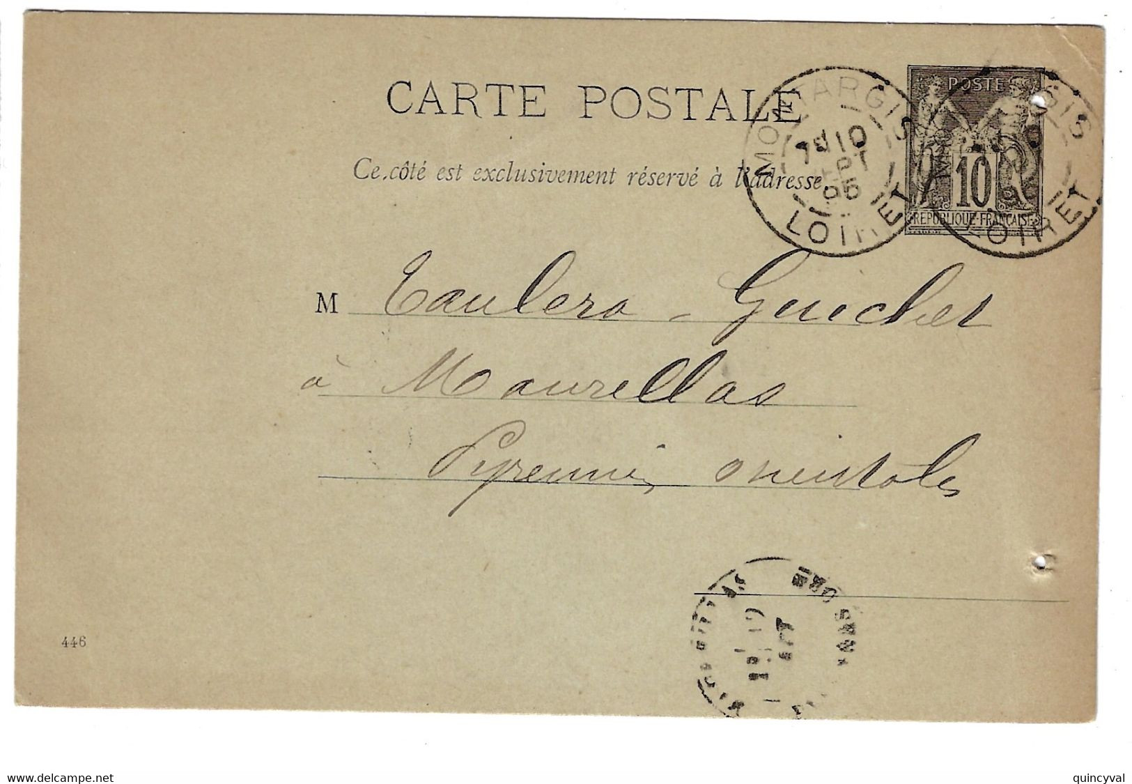 MONTARGIS Loiret Carte Postale Entier 10c Sage Yv 89-CP4 Mill 446 Ob 1895 - Standaardpostkaarten En TSC (Voor 1995)