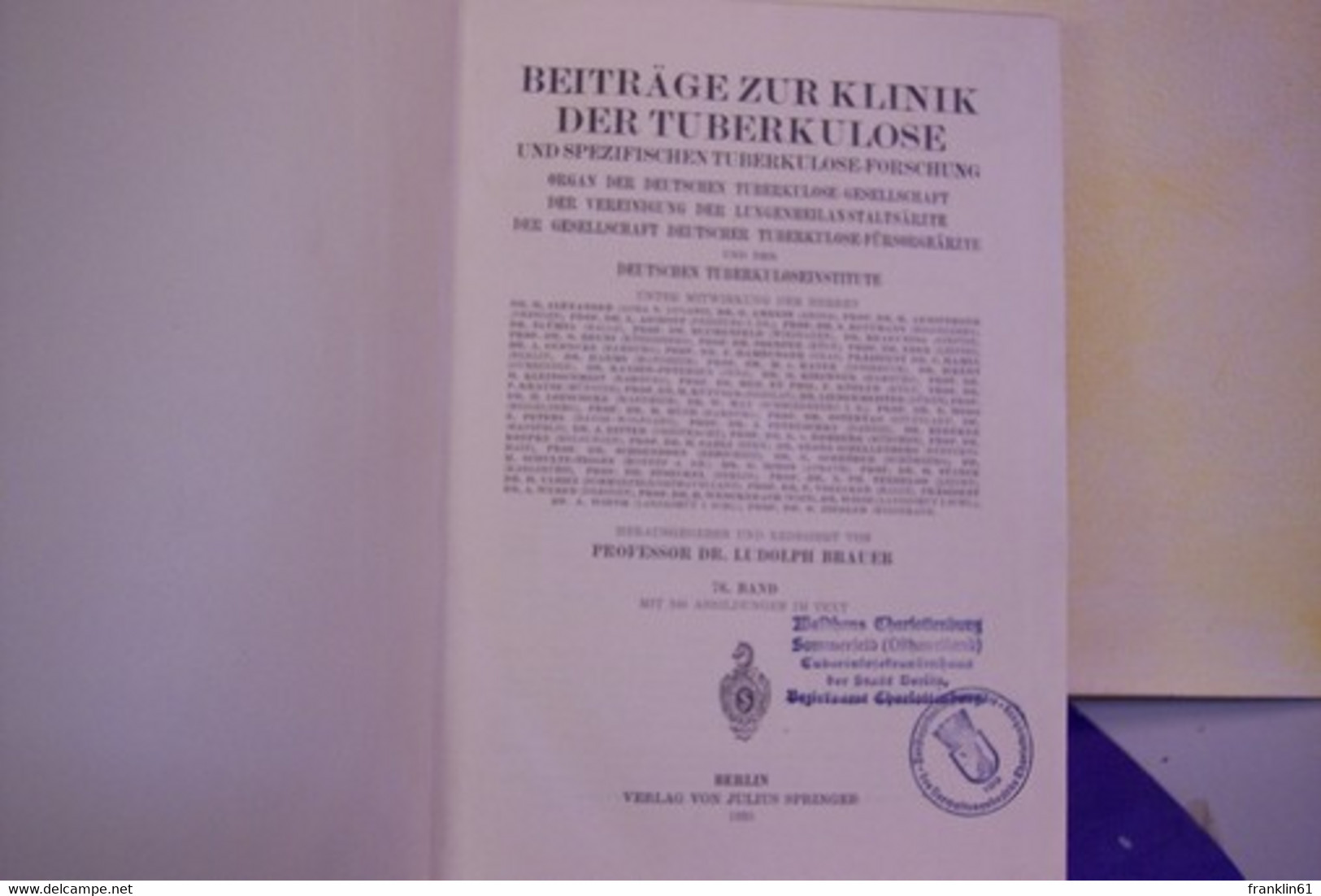 Beiträge Zur Klinik Der Tuberkulose. 76.Band. - Lexiques