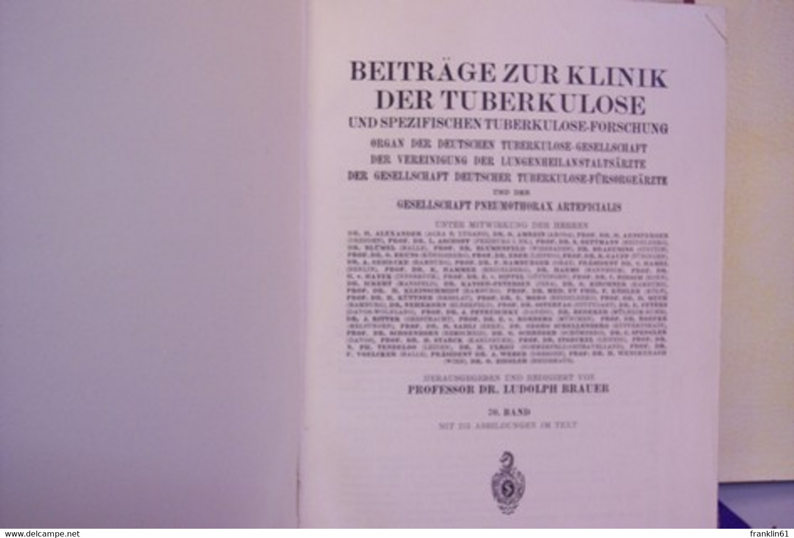 Beiträge Zur Klinik Der Tuberkulose.  70.Band. - Lexika