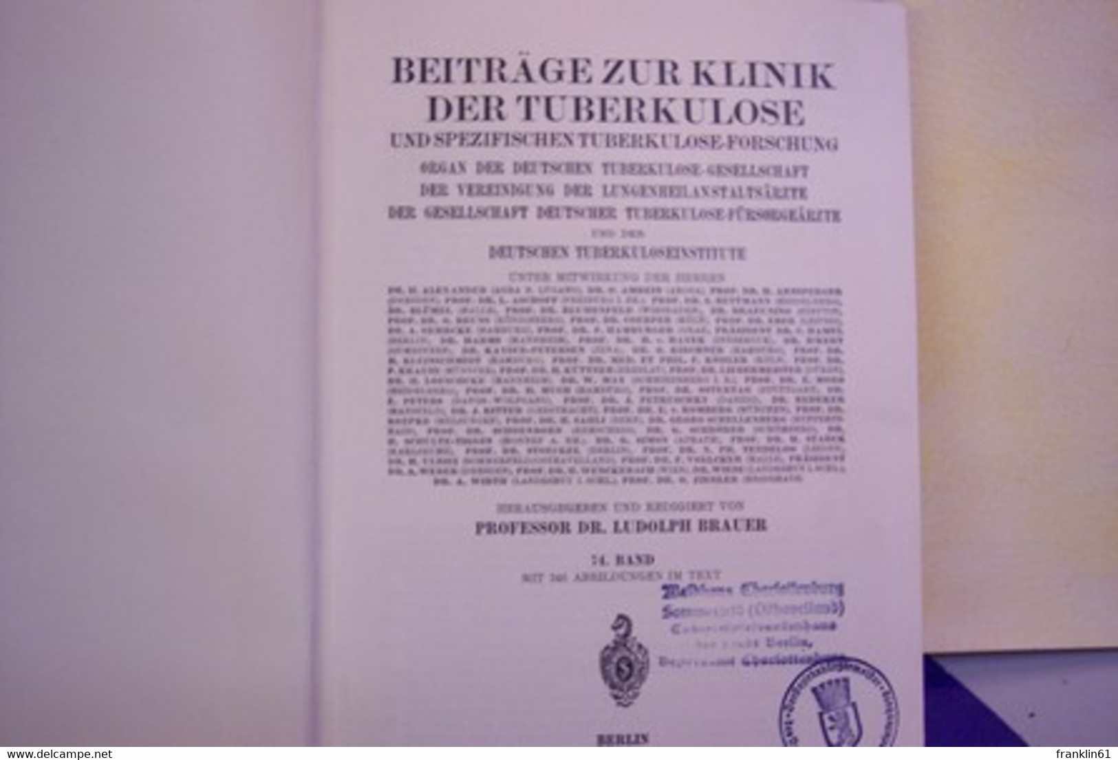 Beiträge Zur Klinik Der Tuberkulose.  74.Band - Lexicons