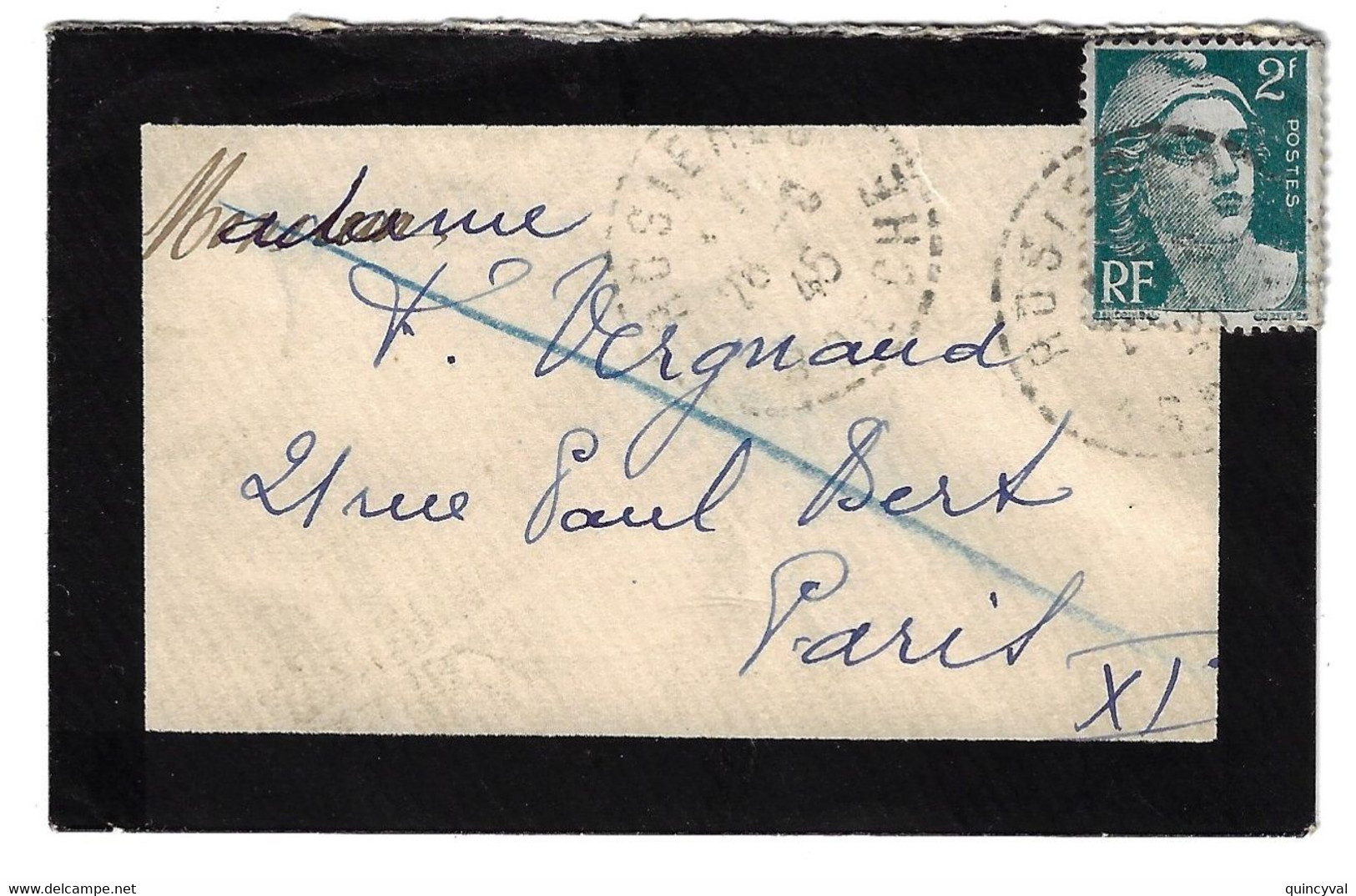 ROSIERES Manche Enveloppe Carte De Visite DEUIL  Mignonnette 2 F Gandon Turquoise Yv 713 Ob 26 6 1945 - Cartas & Documentos