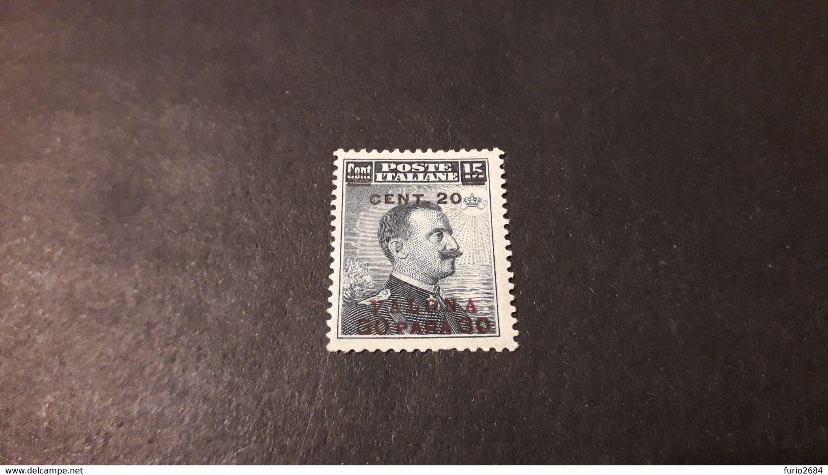 04AL22 UFFICI POSTALI ALL'ESTERO LEVANTE ALBANIA VALONA 1916 FRANCOBOLLO SOPRASTAMPATO ROSSO LILLA CENT. 20 SU 30 P "XX" - Albanie