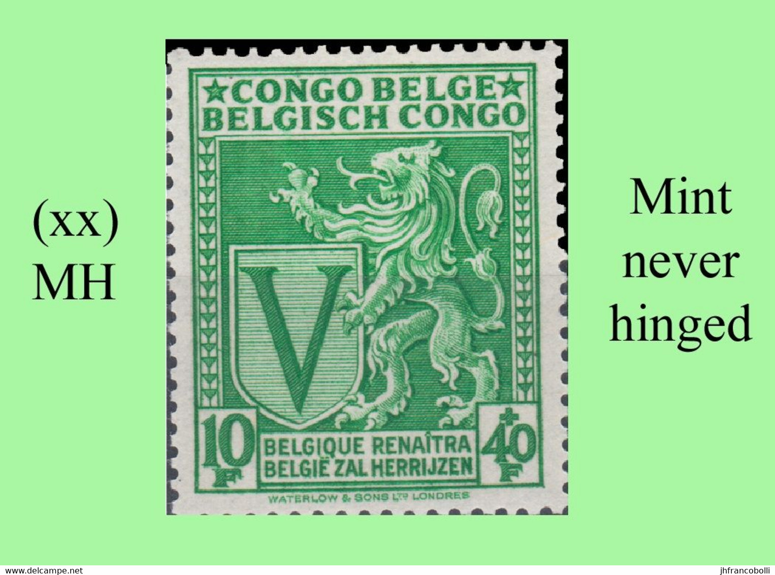 1942 ** BELGIAN CONGO / CONGO BELGE = COB 268 MNH GREEN SPITFIRE LION : BLOC OF -4- STAMPS WITH ORIGINAL GUM - Blocs