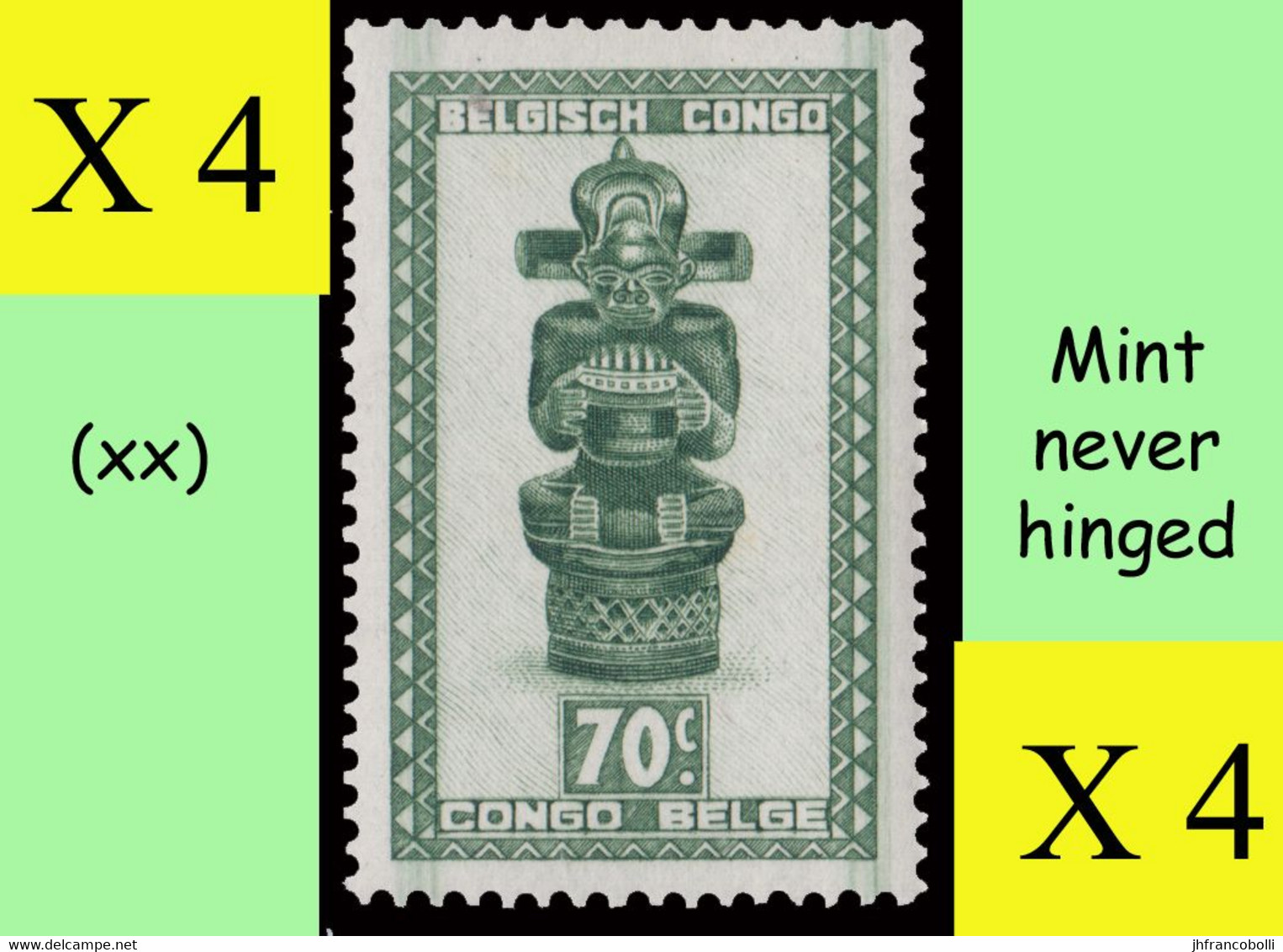 1947 ** BELGIAN CONGO / CONGO BELGE = COB 283 MNH MASKS & CARVINGS : BLOC OF -4- STAMPS WITH ORIGINAL GUM - Blocs