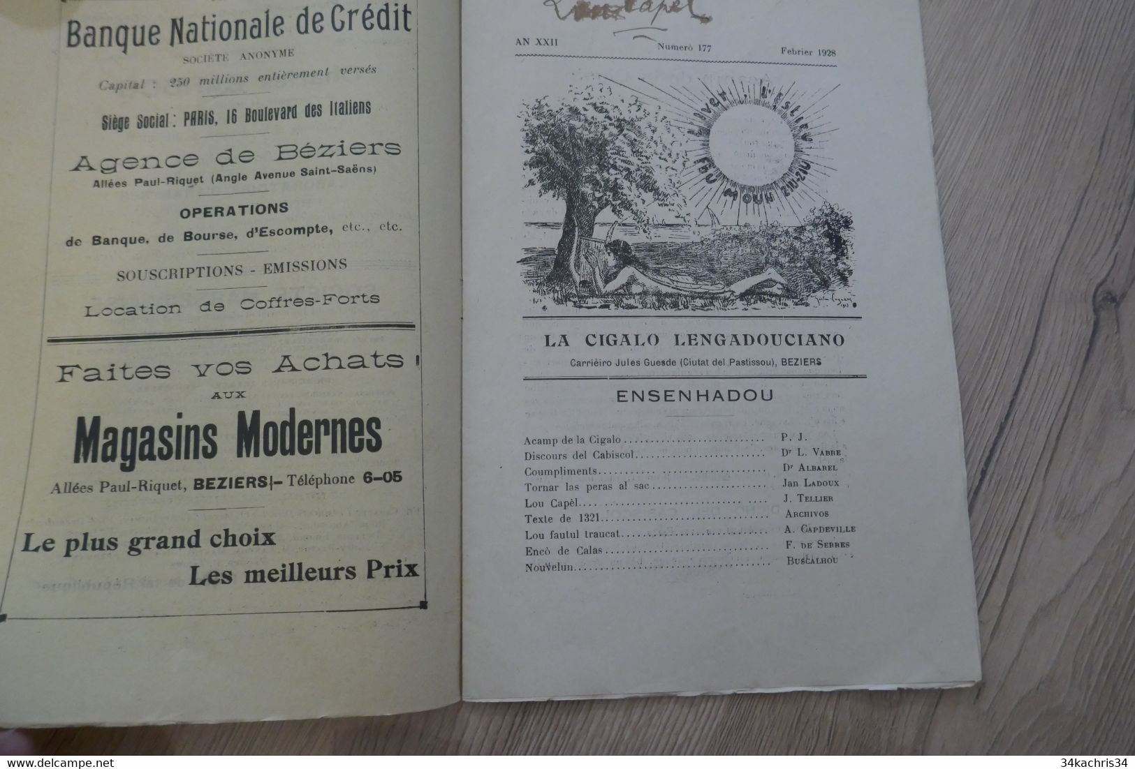 Revue Littéraire 1928 La Cigalo Lengadouciano Béziers Illustré 32 P + Pub - Languedoc-Roussillon