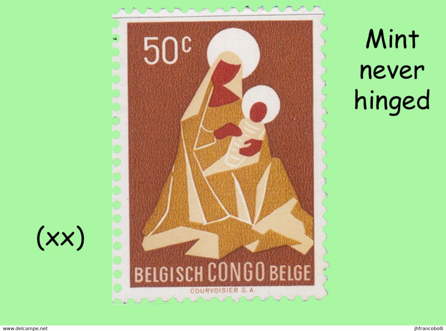 1959 ** BELGIAN CONGO / CONGO BELGE = COB 362 MNH BROWN MADONNA CHRISTMAS :  BLOC OF -4- STAMPS WITH ORIGINAL GUM - Blocks & Sheetlets