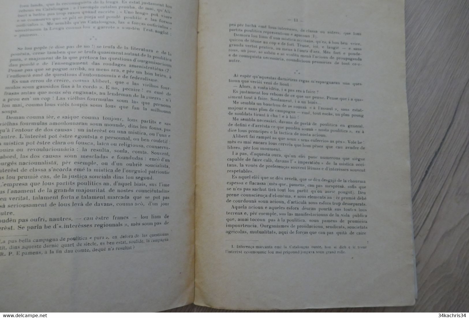 Béziers 1928 Poulitica felibrenca Pèire Azéma envoi de l'auteur félibre 15p