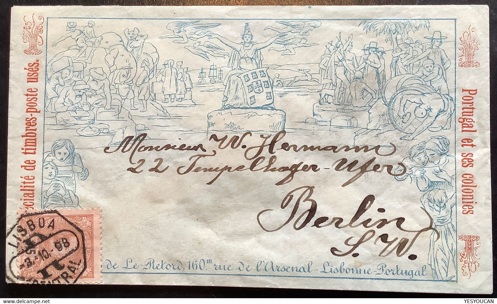 LISBOA 1898 RARE MULREADY STAMP DEALER Illustrated Enveloppe Portugal D.Carlos.(cover GB 1840 Marchand De Timbres Lettre - Cartas & Documentos