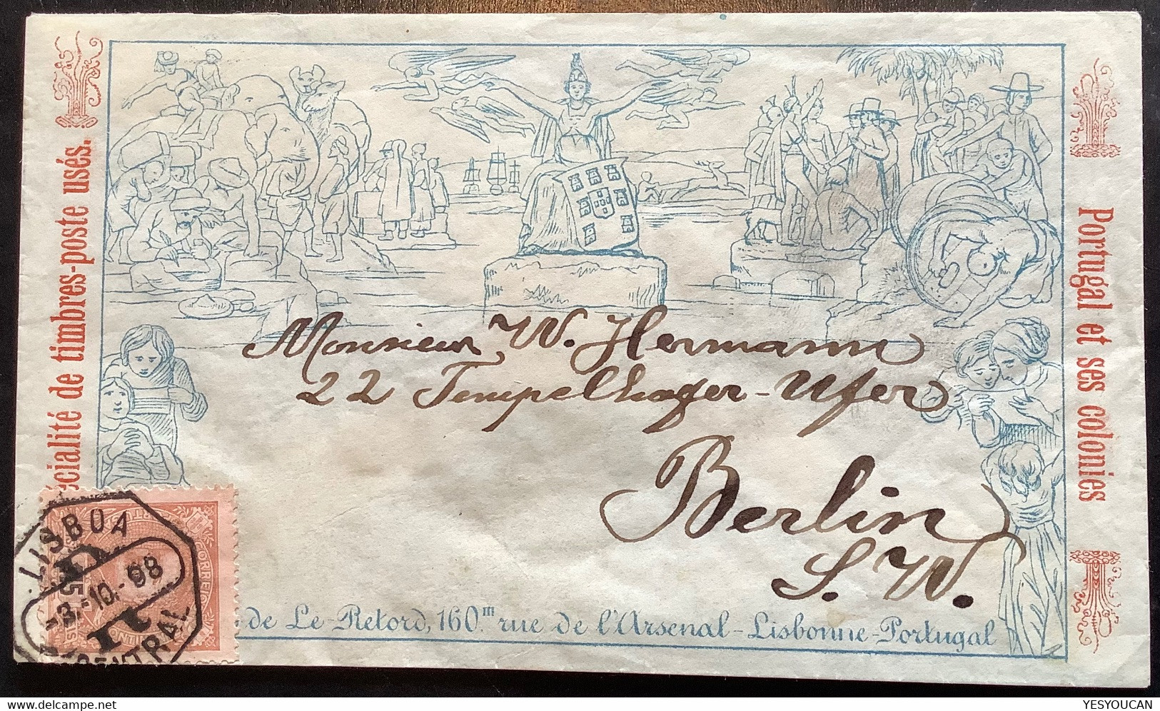 LISBOA 1898 RARE MULREADY STAMP DEALER Illustrated Enveloppe Portugal D.Carlos.(cover GB 1840 Marchand De Timbres Lettre - Brieven En Documenten