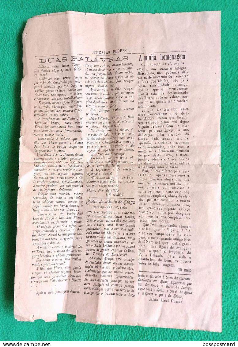 Ilha Das  Flores - Jornal "As Flores" Nº 576 De 30 De Novembro De 1940 - Católica-Açores - Portugal - Informations Générales