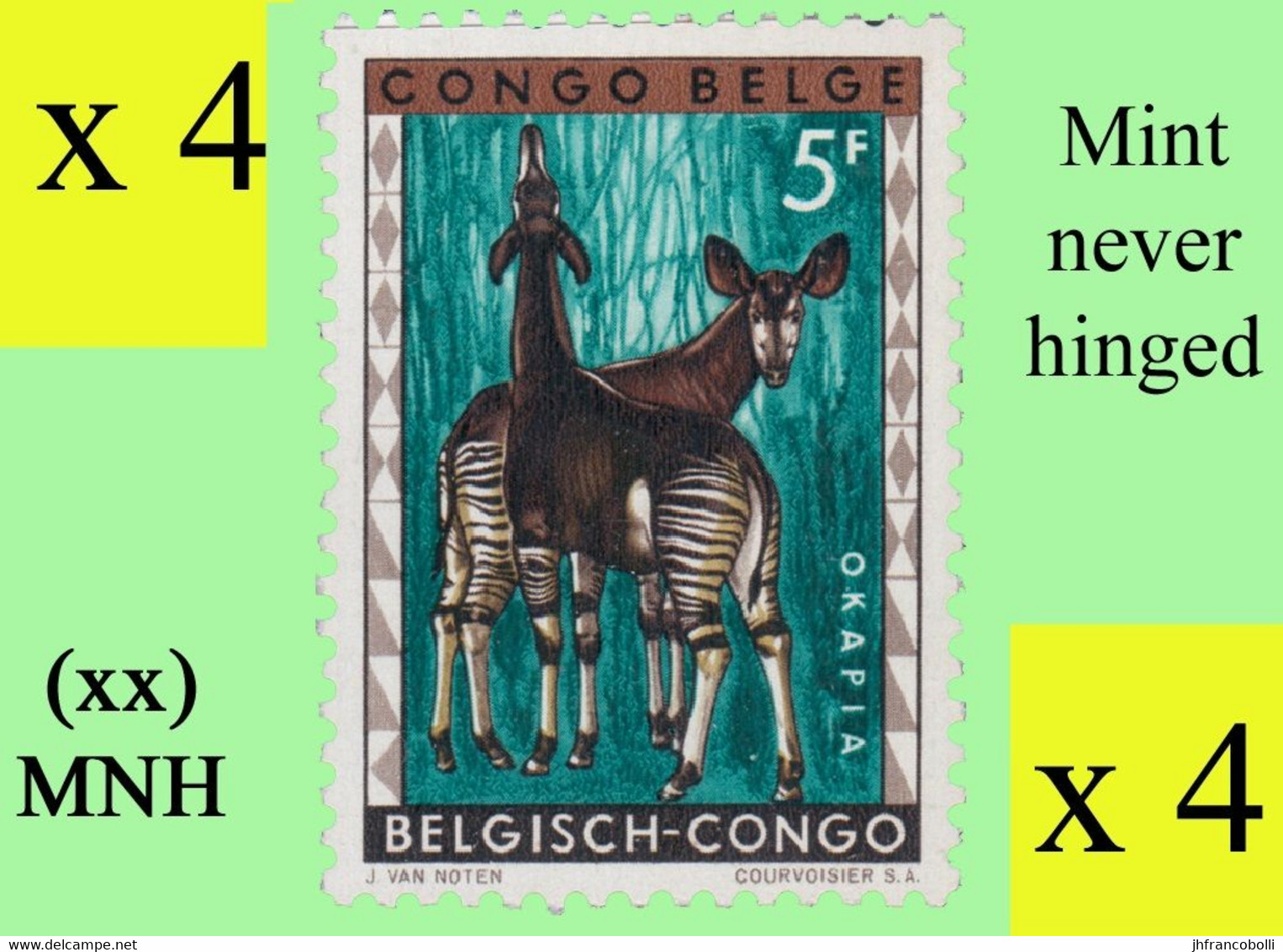 1959 ** BELGIAN CONGO / CONGO BELGE = COB 358 MNH OKAP:  BLOC OF -4- STAMPS WITH ORIGINAL GUM - Blocks & Kleinbögen