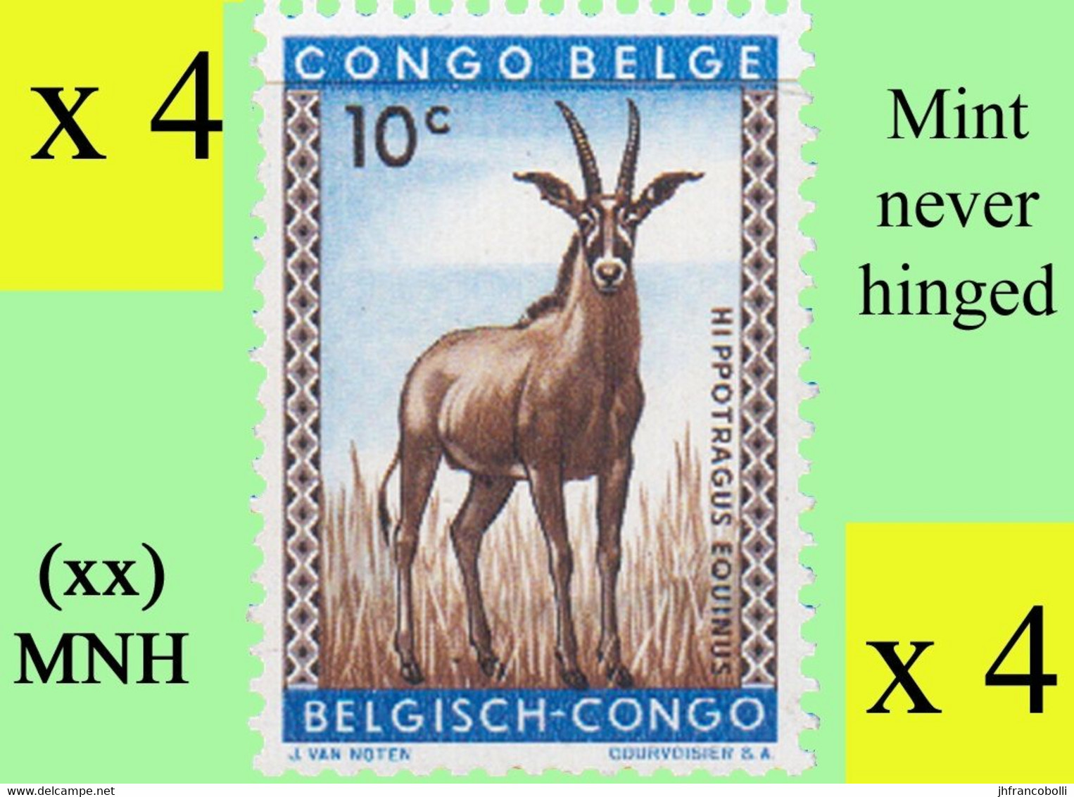 1959 ** BELGIAN CONGO / CONGO BELGE = COB 350 MNH ROANE ANTELOPE :  BLOC OF -4- STAMPS WITH ORIGINAL GUM - Blocs