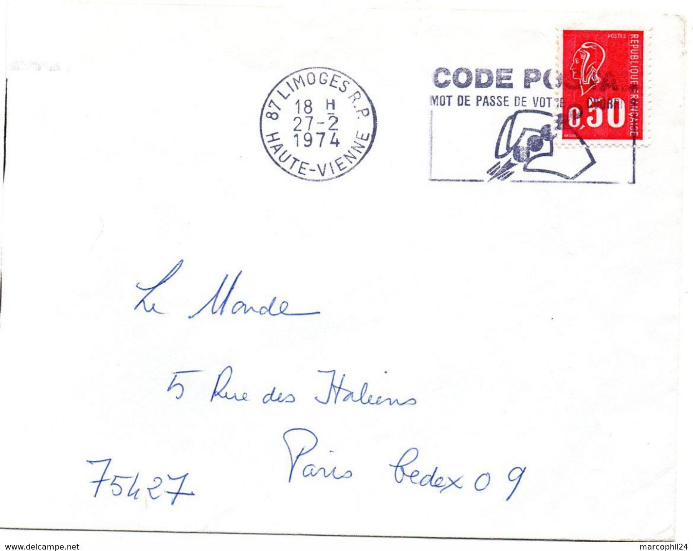 VIENNE / HAUTE - Dépt N° 87 = LIMOGES RP 1974 =  FLAMME SECAP Illustrée ' CODE POSTAL / Mot Passe' - Code Postal