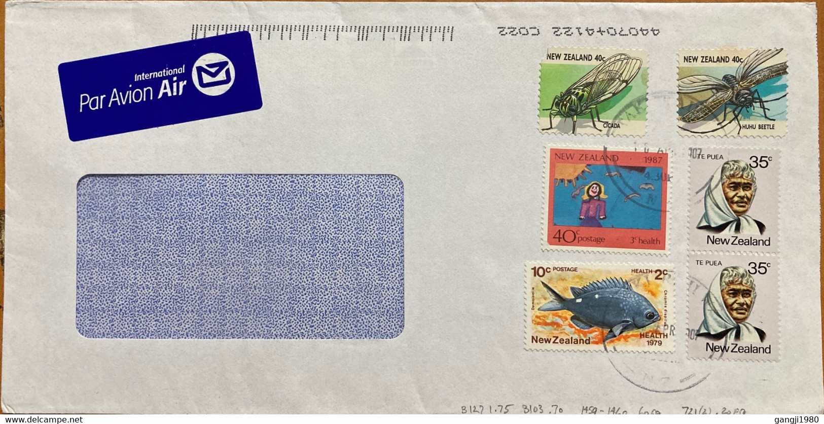 NEW ZEALAND 2007, OTAKI RAILWAY CANCELLATION,USED COVER WITH VINTAGE AIRMAIL LABEL ! INSECT 1987 CHILD PAINTING,1979 FIS - Brieven En Documenten