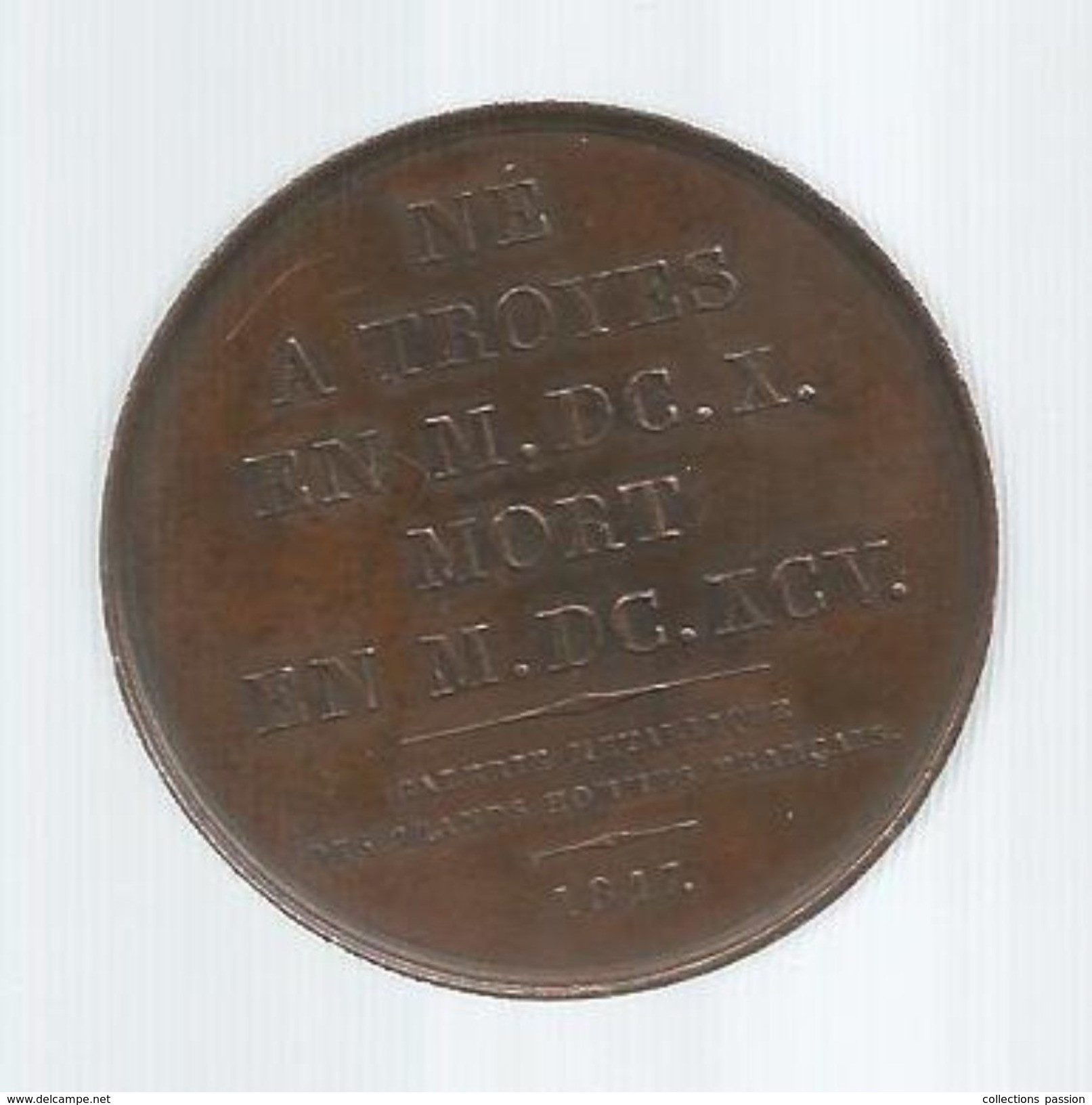 Médaille, PIERRE MIGNARD Né à Troyes En 1610 , Mort En 1695 , Domard F. , 1817, Frais Fr : 2.70 E - Autres & Non Classés