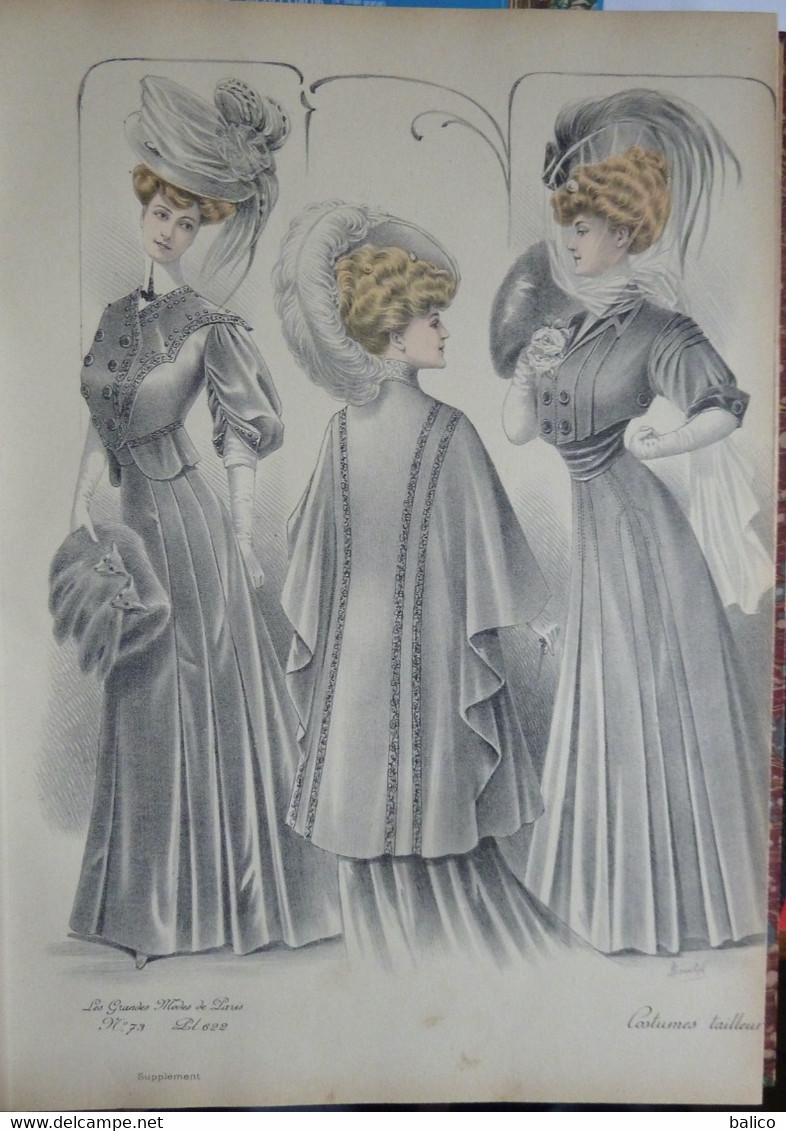 Les Grandes Modes de Paris - 1907 ( 6 mois reliés dans ce livre de Janvier à Juin )  planches en couleur + noir et blanc