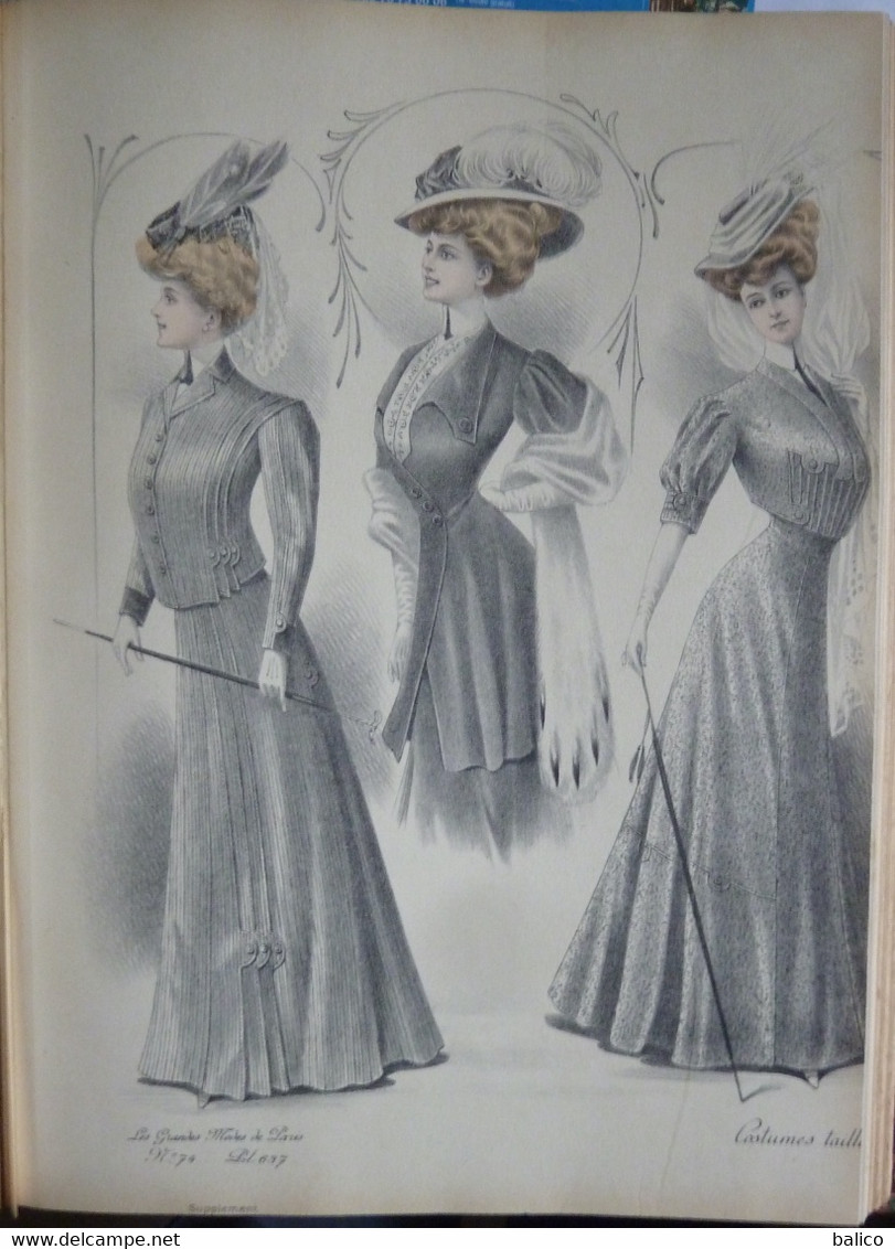 Les Grandes Modes de Paris - 1907 ( 6 mois reliés dans ce livre de Janvier à Juin )  planches en couleur + noir et blanc