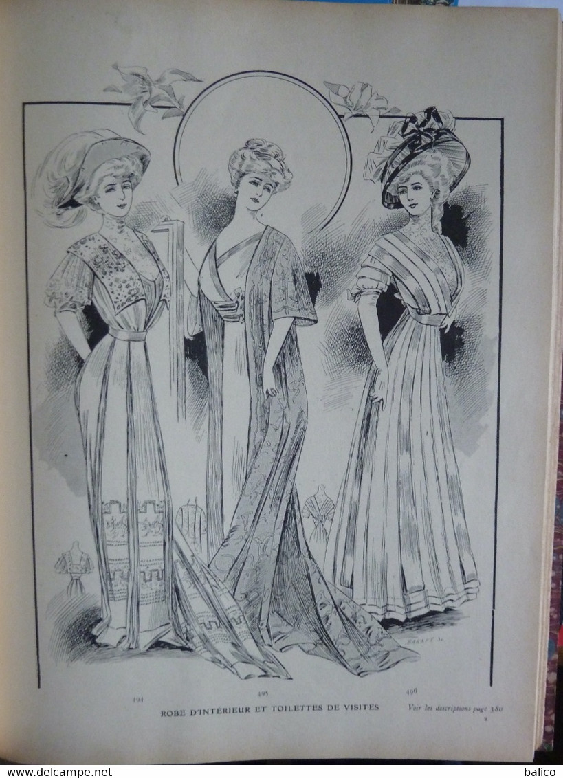 Les Grandes Modes de Paris - 1907 ( 6 mois reliés dans ce livre de Janvier à Juin )  planches en couleur + noir et blanc