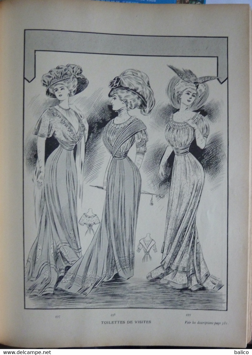 Les Grandes Modes de Paris - 1907 ( 6 mois reliés dans ce livre de Janvier à Juin )  planches en couleur + noir et blanc