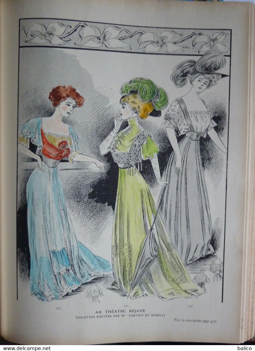 Les Grandes Modes de Paris - 1907 ( 6 mois reliés dans ce livre de Janvier à Juin )  planches en couleur + noir et blanc