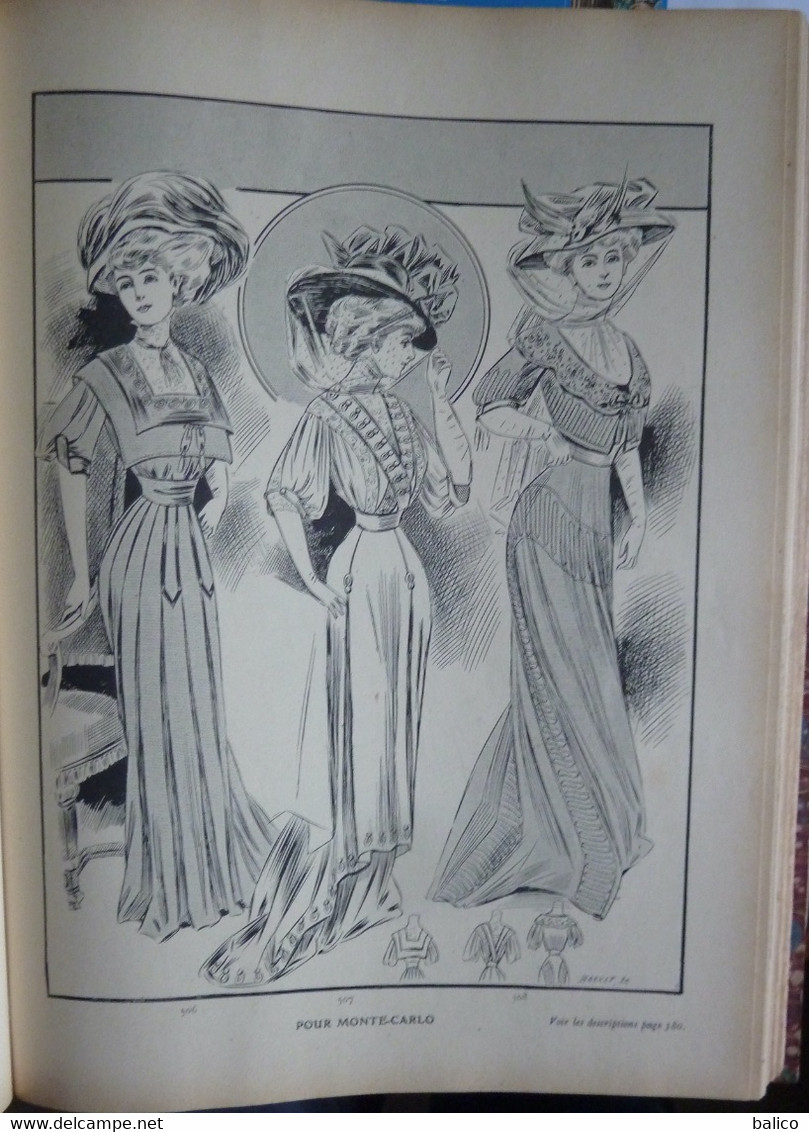 Les Grandes Modes de Paris - 1907 ( 6 mois reliés dans ce livre de Janvier à Juin )  planches en couleur + noir et blanc