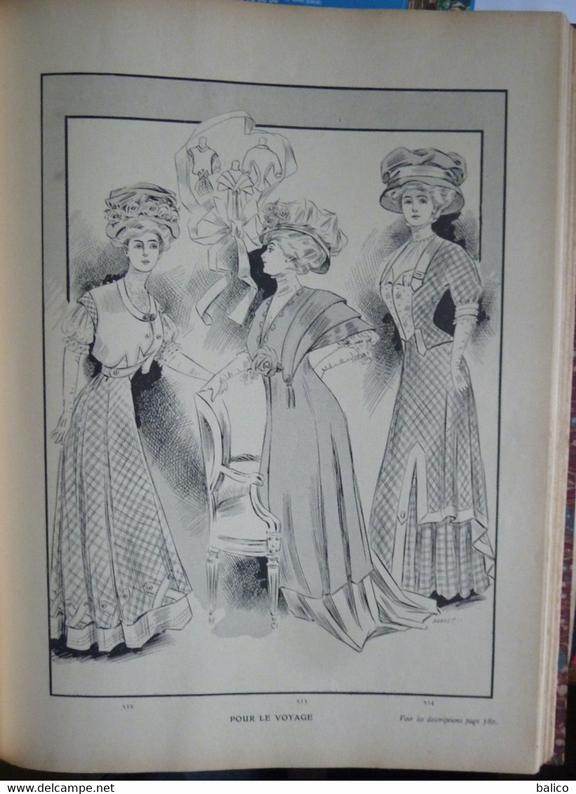 Les Grandes Modes de Paris - 1907 ( 6 mois reliés dans ce livre de Janvier à Juin )  planches en couleur + noir et blanc