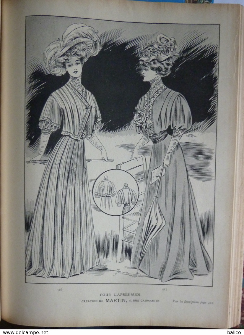 Les Grandes Modes de Paris - 1907 ( 6 mois reliés dans ce livre de Janvier à Juin )  planches en couleur + noir et blanc