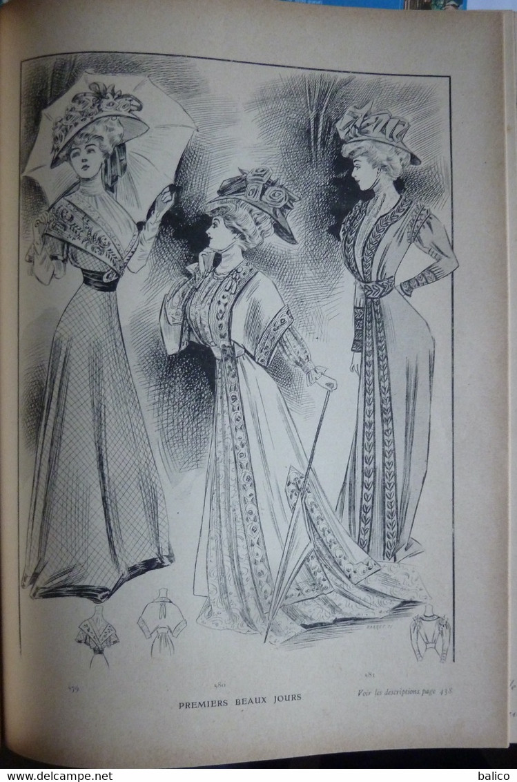 Les Grandes Modes de Paris - 1907 ( 6 mois reliés dans ce livre de Janvier à Juin )  planches en couleur + noir et blanc