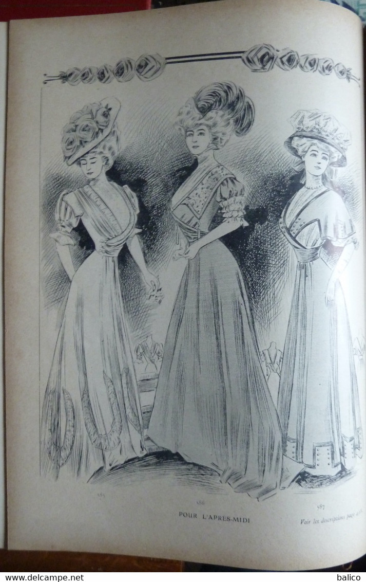 Les Grandes Modes de Paris - 1907 ( 6 mois reliés dans ce livre de Janvier à Juin )  planches en couleur + noir et blanc