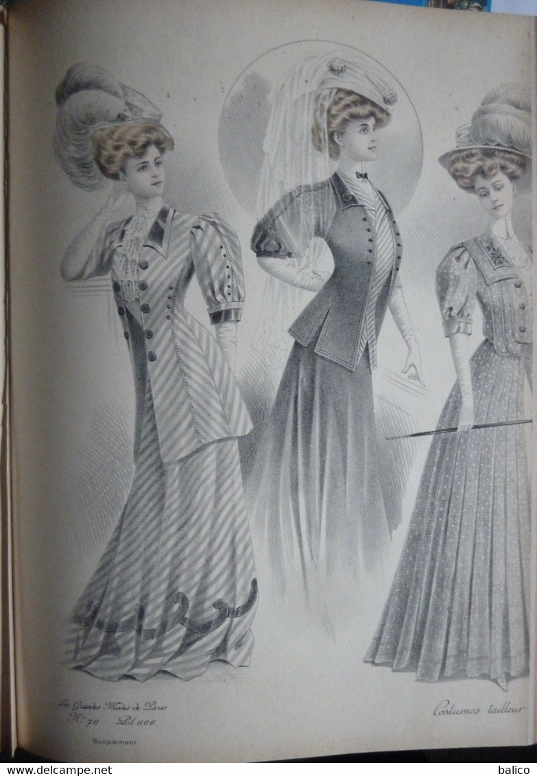 Les Grandes Modes de Paris - 1907 ( 6 mois reliés dans ce livre de Janvier à Juin )  planches en couleur + noir et blanc