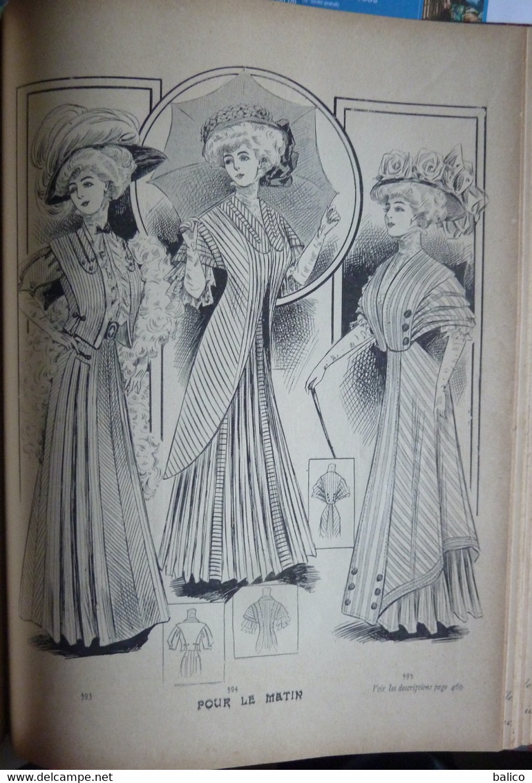 Les Grandes Modes de Paris - 1907 ( 6 mois reliés dans ce livre de Janvier à Juin )  planches en couleur + noir et blanc