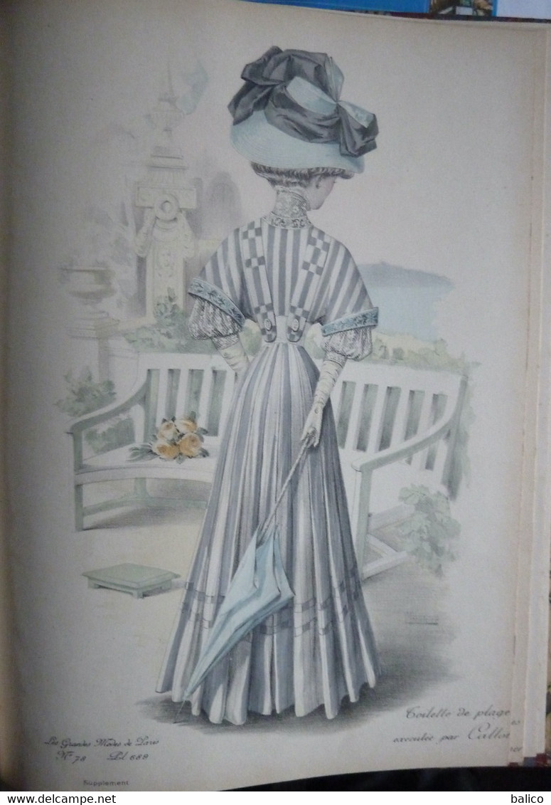 Les Grandes Modes de Paris - 1907 ( 6 mois reliés dans ce livre de Janvier à Juin )  planches en couleur + noir et blanc