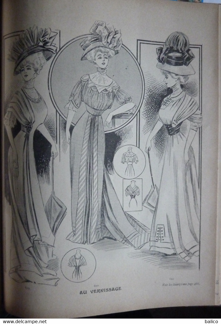 Les Grandes Modes de Paris - 1907 ( 6 mois reliés dans ce livre de Janvier à Juin )  planches en couleur + noir et blanc