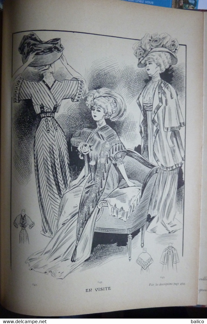 Les Grandes Modes de Paris - 1907 ( 6 mois reliés dans ce livre de Janvier à Juin )  planches en couleur + noir et blanc