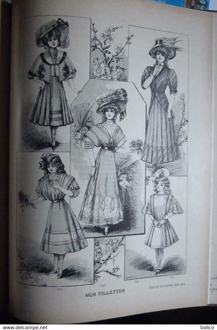 Les Grandes Modes de Paris - 1907 ( 6 mois reliés dans ce livre de Janvier à Juin )  planches en couleur + noir et blanc