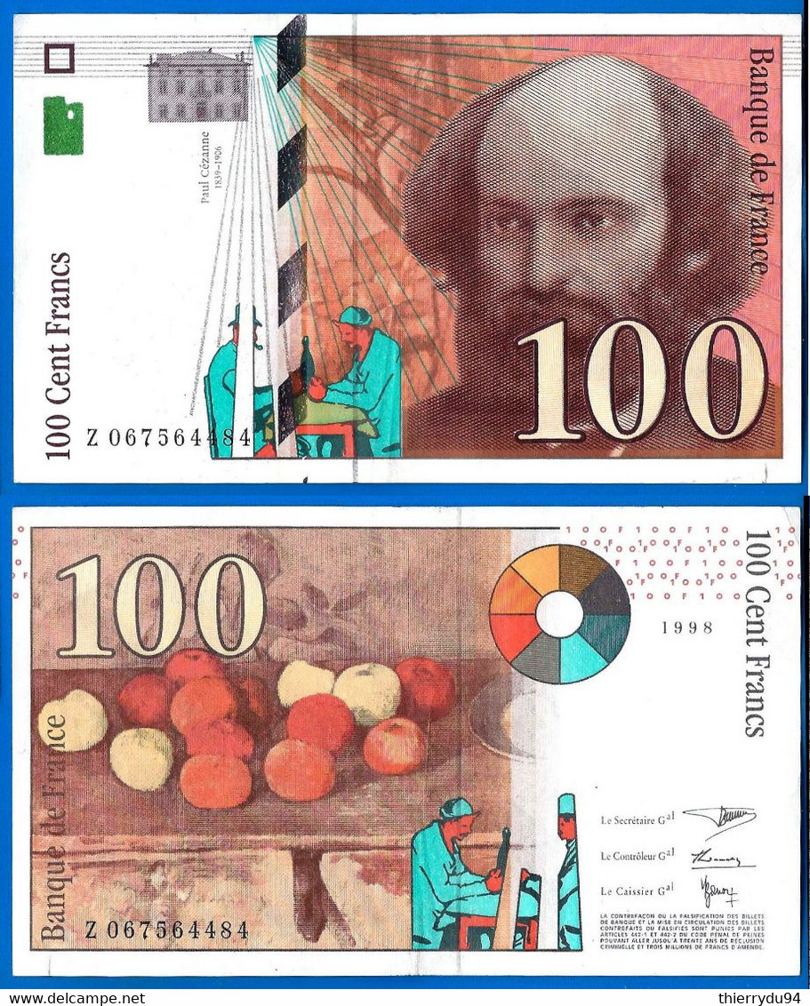 France 100 Francs 1998 Cezanne Frcs Frs Frc Serie Z Que Prix + Port Billet Paypal Bitcoin OK - 100 F 1997-1998 ''Cézanne''