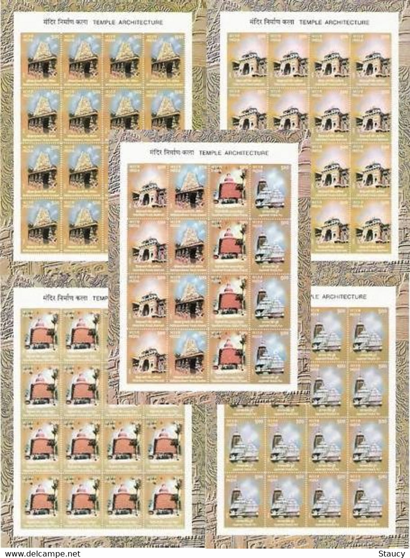 India 2003 Temple Architecture, Complete Set Of 5 Full / Complete Sheetlets, Monuments MNH Ex Rare - Induismo