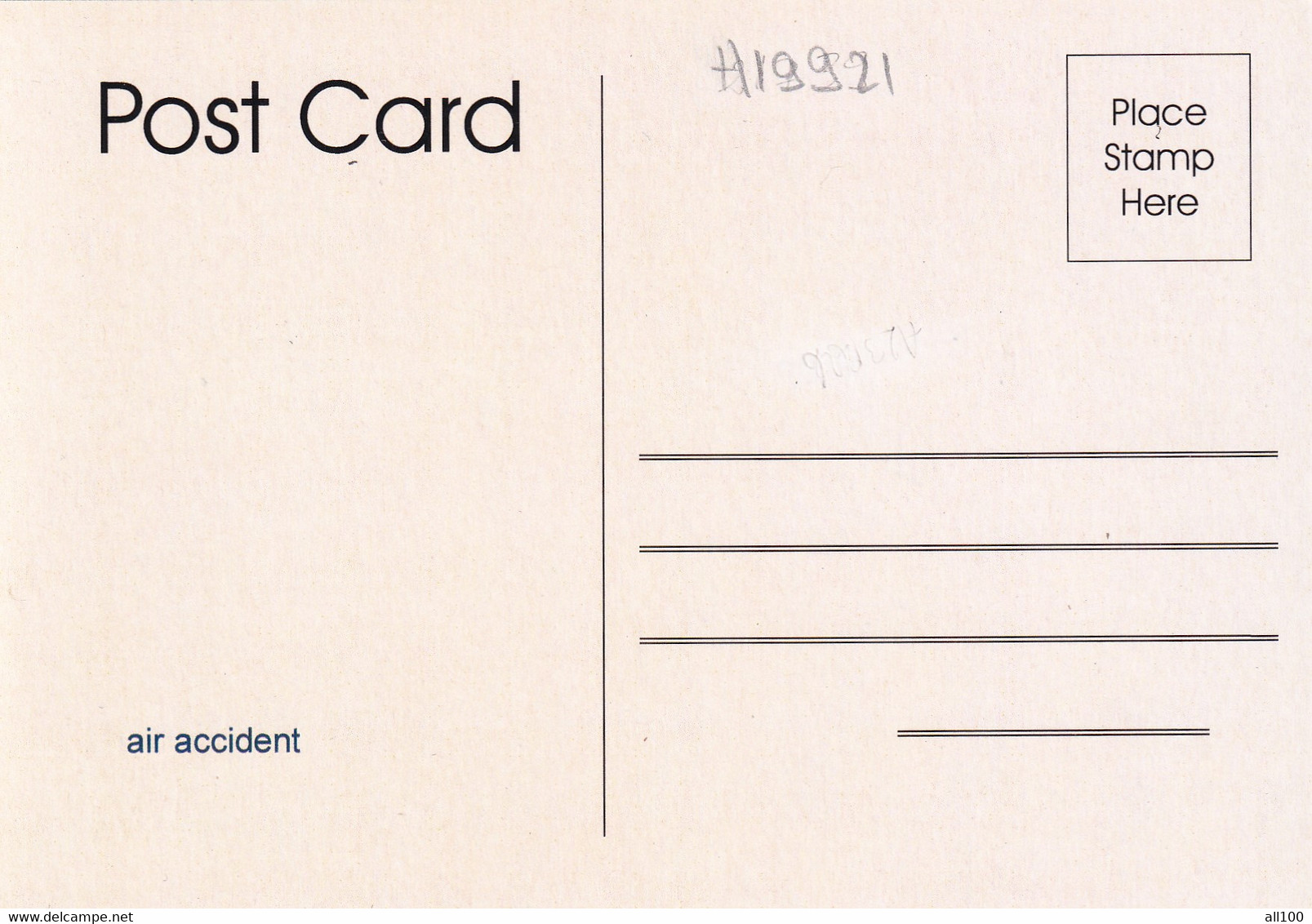 A19921 - AIR ACCIDENT POST CARD UNUSED - Accidents