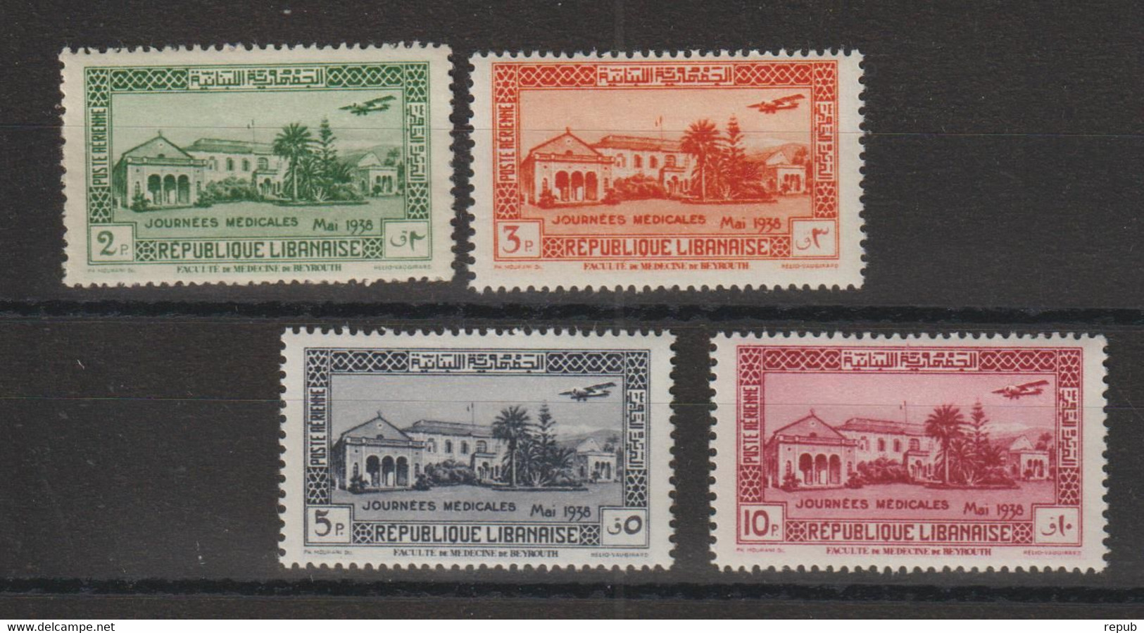 Grand Liban 1938 PA 75-78, 4 Val * Charnière MH - Poste Aérienne