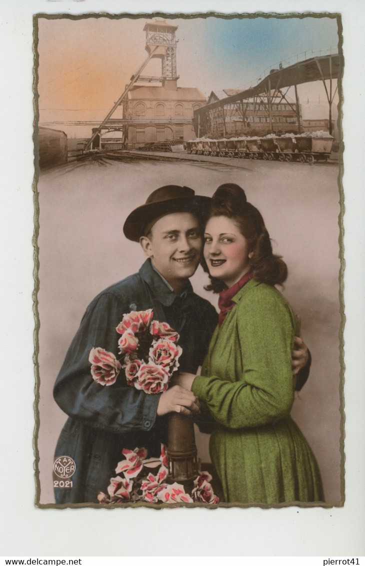 METIERS - MINES - Jolie Carte Fantaisie Couple Amoureux Femme Et Mineur "VIVE SAINTE BARBE " - Mines