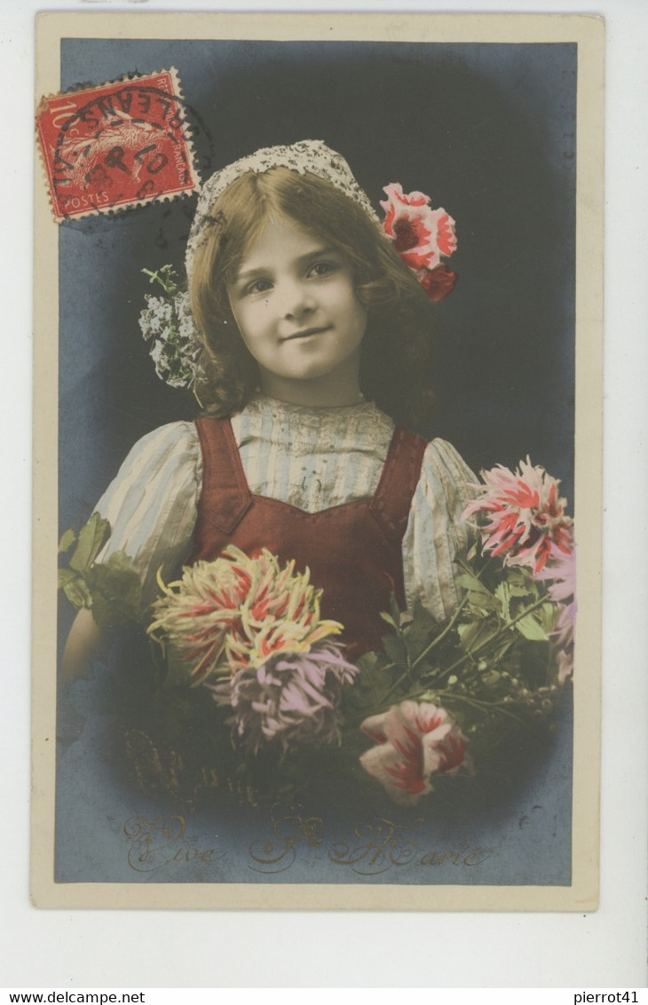 ENFANTS - LITTLE GIRL - MAEDCHEN - Jolie Carte Fantaisie Portrait Fillette Avec Fleurs "VIVE SAINTE MARIE " - Prénoms
