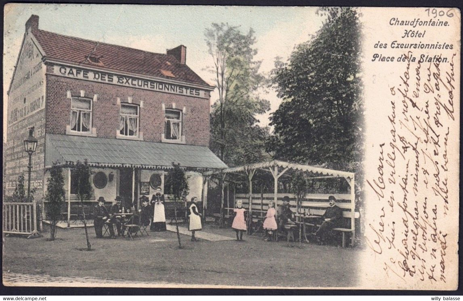 +++ CPA - CHAUDFONTAINE - Hôtel Des Excursionnistes - Place De La Station - Café - Terrasse Animée - Couleur 1906  // - Chaudfontaine