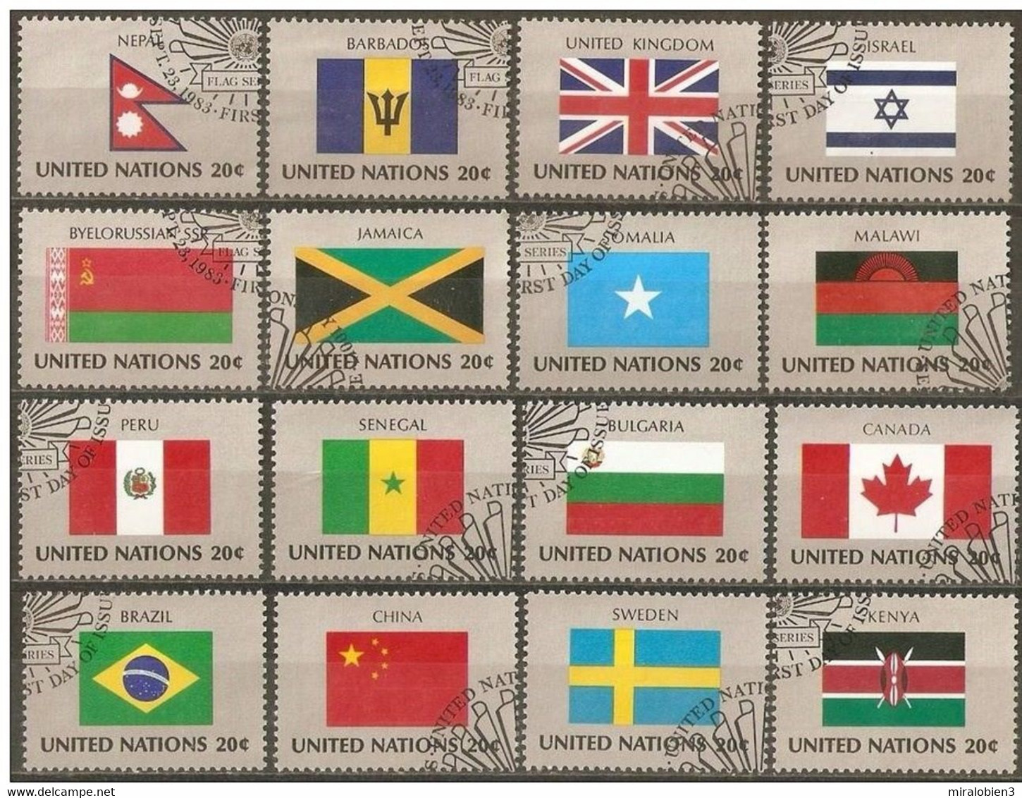 NACIONES UNIDAS BANDERAS YVERT NUM. 390/405 SERIE COMPLETA USADA - Used Stamps