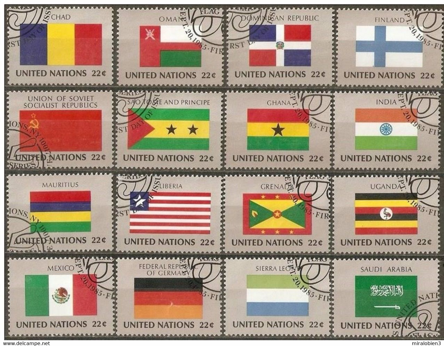 NACIONES UNIDAS BANDERAS YVERT NUM. 440/455 SERIE COMPLETA USADA - Used Stamps