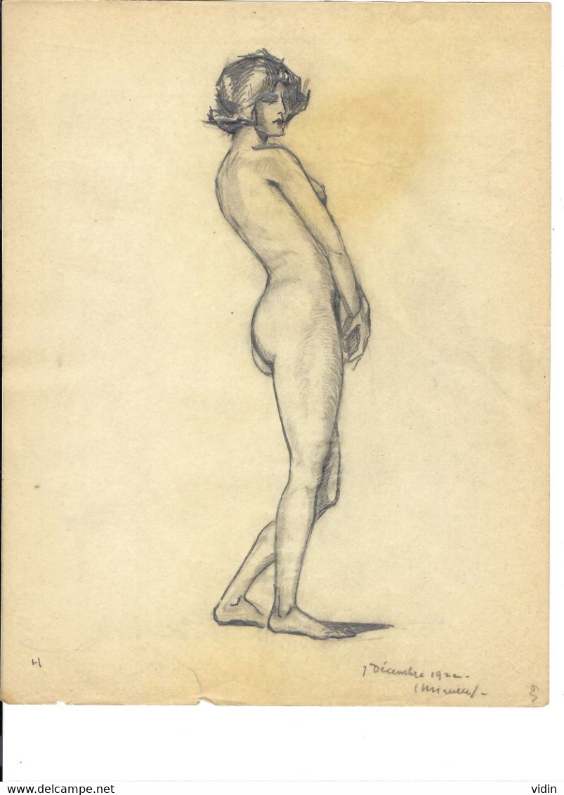 NU Féminin Dessin Au Crayon Sur Papier Pelure - 7 Décembre 1922 - Dessins